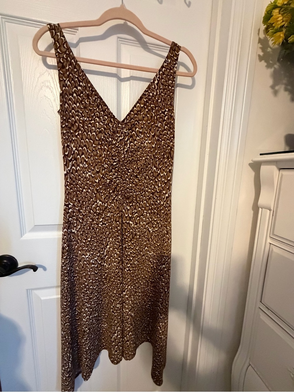 London Times Brown Printed V-Neck Midi Dress
